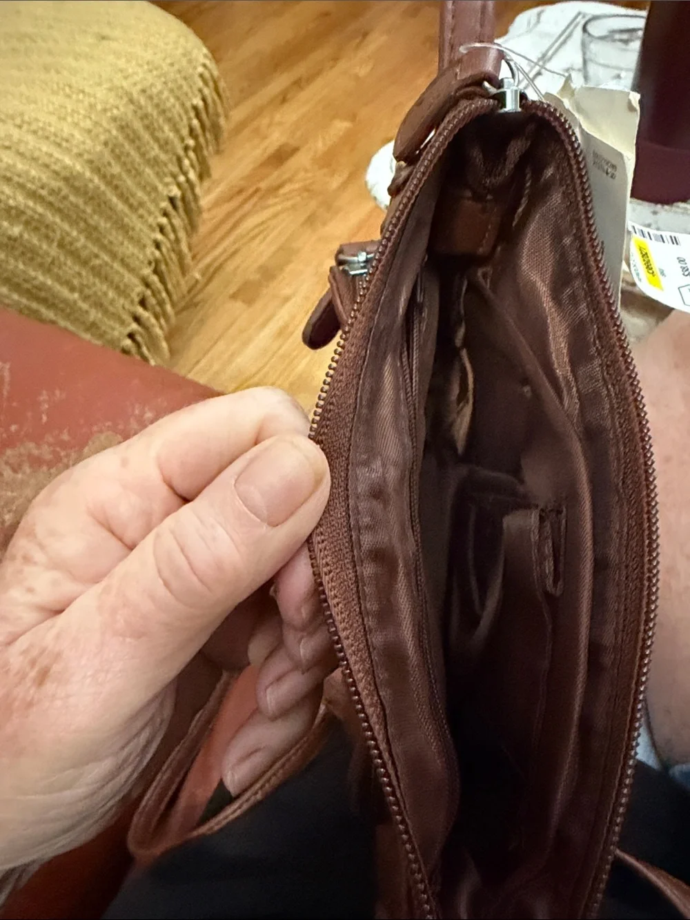 Mundi Brown Textured Crossbody with Buckle Accent